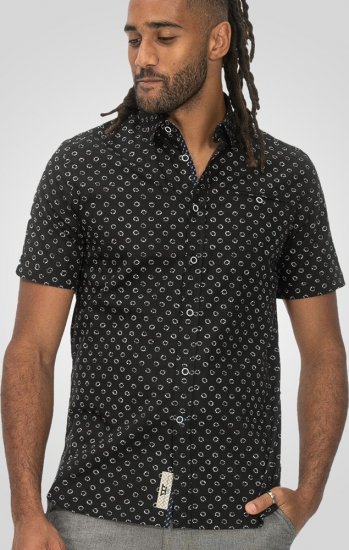 D555 Matlock Short Sleeve AOP Shirt With Hidden Button Down Black - Hemden - Overhemden Grote Maten Heren