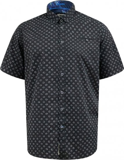 D555 Matlock Short Sleeve AOP Shirt With Hidden Button Down Black - Hemden - Overhemden Grote Maten Heren