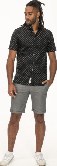 D555 Matlock Short Sleeve AOP Shirt With Hidden Button Down Black - Hemden - Overhemden Grote Maten Heren
