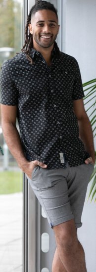 D555 Matlock Short Sleeve AOP Shirt With Hidden Button Down Black - Hemden - Overhemden Grote Maten Heren