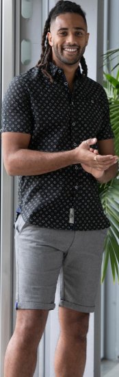 D555 Matlock Short Sleeve AOP Shirt With Hidden Button Down Black - Hemden - Overhemden Grote Maten Heren