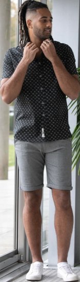 D555 Matlock Short Sleeve AOP Shirt With Hidden Button Down Black - Hemden - Overhemden Grote Maten Heren
