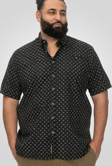 D555 Matlock Short Sleeve AOP Shirt With Hidden Button Down Black - Hemden - Overhemden Grote Maten Heren