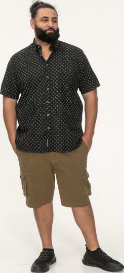 D555 Matlock Short Sleeve AOP Shirt With Hidden Button Down Black - Hemden - Overhemden Grote Maten Heren