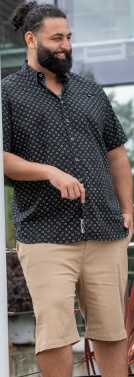 D555 Matlock Short Sleeve AOP Shirt With Hidden Button Down Black - Hemden - Overhemden Grote Maten Heren