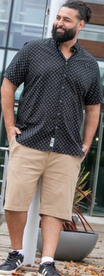 D555 Matlock Short Sleeve AOP Shirt With Hidden Button Down Black - Hemden - Overhemden Grote Maten Heren