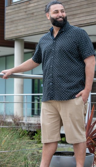 D555 Matlock Short Sleeve AOP Shirt With Hidden Button Down Black - Hemden - Overhemden Grote Maten Heren