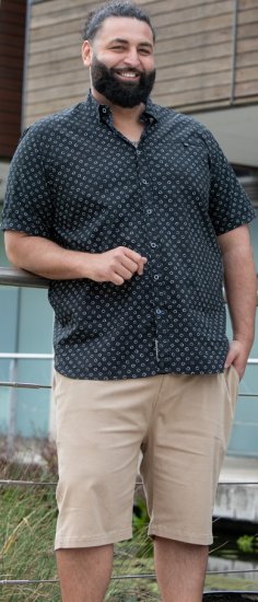 D555 Matlock Short Sleeve AOP Shirt With Hidden Button Down Black - Hemden - Overhemden Grote Maten Heren