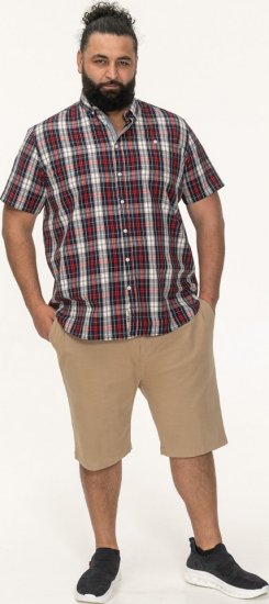 D555 Shields Button Down Collar Short Sleeve Shirt With Pocket Red Check - Hemden - Overhemden Grote Maten Heren