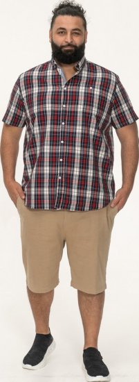 D555 Shields Button Down Collar Short Sleeve Shirt With Pocket Red Check - Hemden - Overhemden Grote Maten Heren