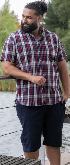 D555 Shields Button Down Collar Short Sleeve Shirt With Pocket Red Check - Hemden - Overhemden Grote Maten Heren