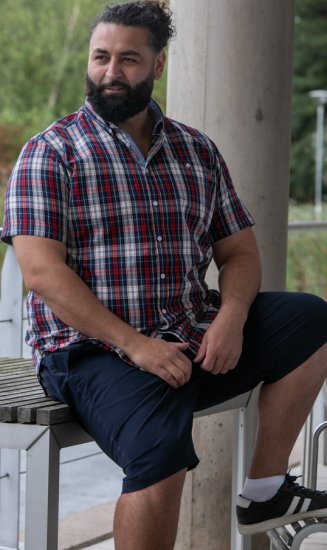 D555 Shields Button Down Collar Short Sleeve Shirt With Pocket Red Check - Hemden - Overhemden Grote Maten Heren
