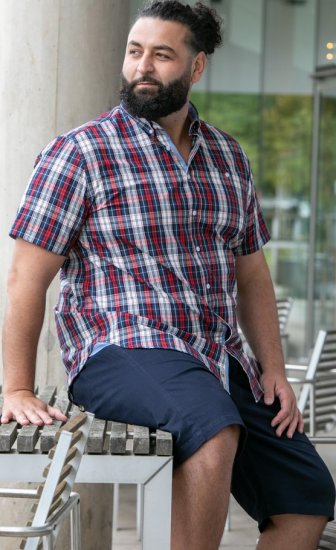 D555 Shields Button Down Collar Short Sleeve Shirt With Pocket Red Check - Hemden - Overhemden Grote Maten Heren