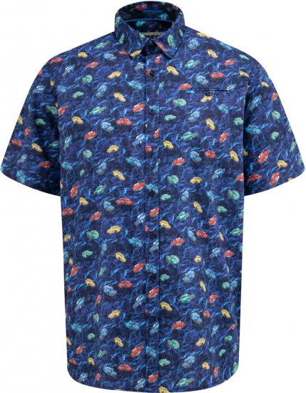 D555 Hartlepool Short Sleeve Vintage Car AOP Stretch Shirt Blue - Hemden - Overhemden Grote Maten Heren