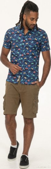 D555 Hartlepool Short Sleeve Vintage Car AOP Stretch Shirt Blue - Hemden - Overhemden Grote Maten Heren