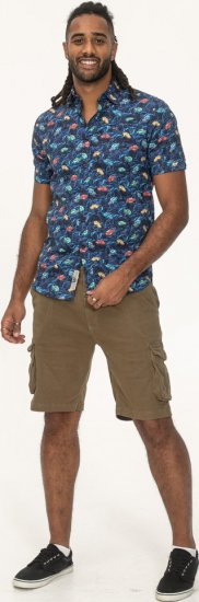 D555 Hartlepool Short Sleeve Vintage Car AOP Stretch Shirt Blue - Hemden - Overhemden Grote Maten Heren