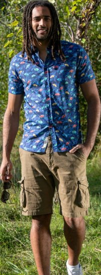 D555 Hartlepool Short Sleeve Vintage Car AOP Stretch Shirt Blue - Hemden - Overhemden Grote Maten Heren