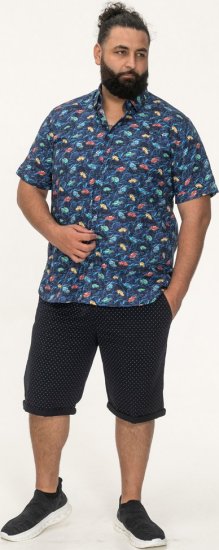D555 Hartlepool Short Sleeve Vintage Car AOP Stretch Shirt Blue - Hemden - Overhemden Grote Maten Heren
