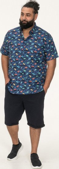 D555 Hartlepool Short Sleeve Vintage Car AOP Stretch Shirt Blue - Hemden - Overhemden Grote Maten Heren