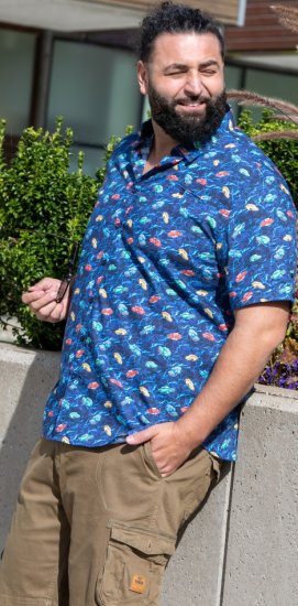 D555 Hartlepool Short Sleeve Vintage Car AOP Stretch Shirt Blue - Hemden - Overhemden Grote Maten Heren