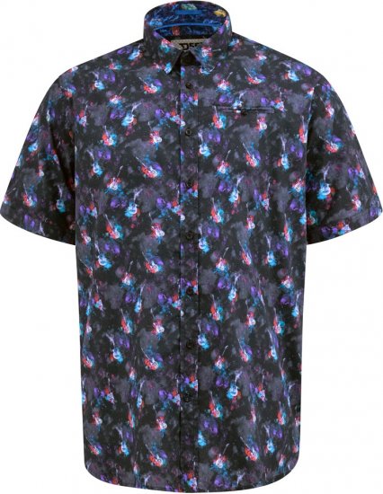 D555 Farnborough Short Sleeve Guitar AOP Shirt With Hidden Button Down Black - Hemden - Overhemden Grote Maten Heren
