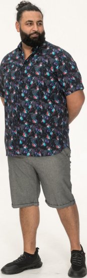 D555 Farnborough Short Sleeve Guitar AOP Shirt With Hidden Button Down Black - Hemden - Overhemden Grote Maten Heren
