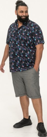 D555 Farnborough Short Sleeve Guitar AOP Shirt With Hidden Button Down Black - Hemden - Overhemden Grote Maten Heren