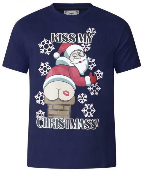 D555 Naughty X-mas T-shirt Navy - T-shirts - Grote Maten T-shirts Heren