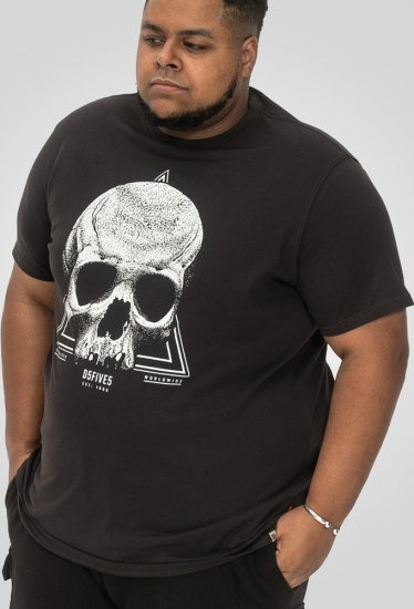D555 Hucknall Skull Monochrome Printed Crew Neck T-shirt Washed Black - T-shirts - Grote Maten T-shirts Heren