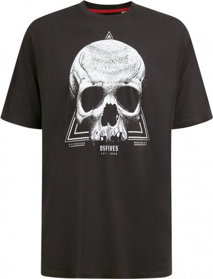 D555 Hucknall Skull Monochrome Printed Crew Neck T-shirt Washed Black - T-shirts - Grote Maten T-shirts Heren
