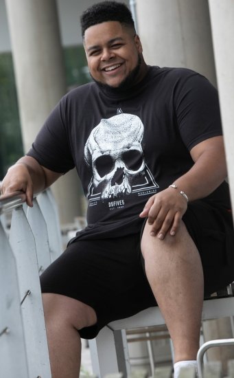 D555 Hucknall Skull Monochrome Printed Crew Neck T-shirt Washed Black - T-shirts - Grote Maten T-shirts Heren