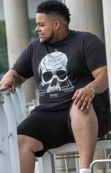 D555 Hucknall Skull Monochrome Printed Crew Neck T-shirt Washed Black - T-shirts - Grote Maten T-shirts Heren