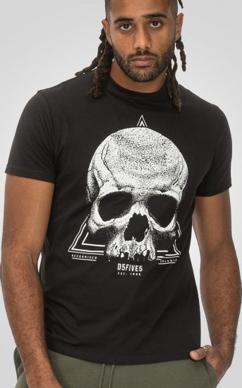 D555 Hucknall Skull Monochrome Printed Crew Neck T-shirt Washed Black - T-shirts - Grote Maten T-shirts Heren