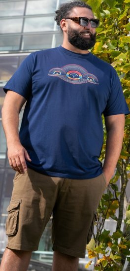 D555 Cheltenham Record With Reflection Printed T-shirt French Navy - T-shirts - Grote Maten T-shirts Heren