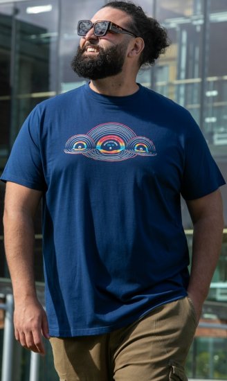 D555 Cheltenham Record With Reflection Printed T-shirt French Navy - T-shirts - Grote Maten T-shirts Heren