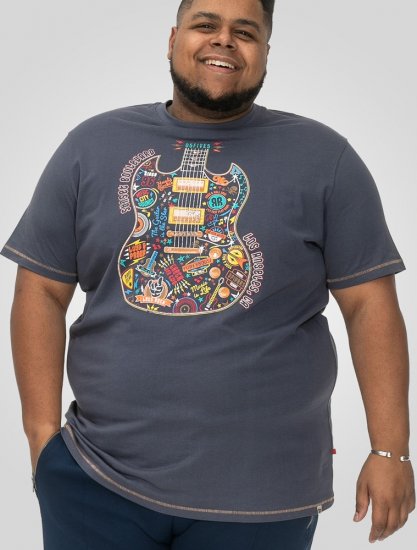 D555 Stockport Multi Coloured Guitar Printed T-Shirt Denim - T-shirts - Grote Maten T-shirts Heren