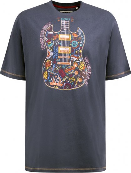 D555 Stockport Multi Coloured Guitar Printed T-Shirt Denim - T-shirts - Grote Maten T-shirts Heren