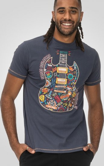 D555 Stockport Multi Coloured Guitar Printed T-Shirt Denim - T-shirts - Grote Maten T-shirts Heren