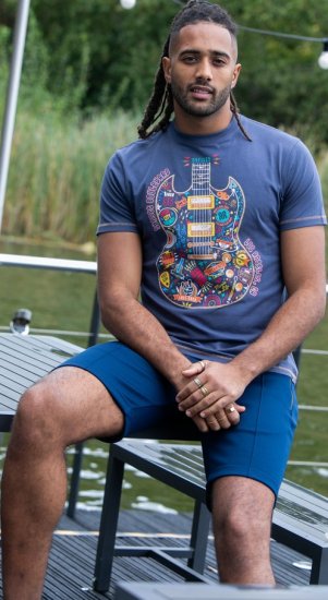 D555 Stockport Multi Coloured Guitar Printed T-Shirt Denim - T-shirts - Grote Maten T-shirts Heren