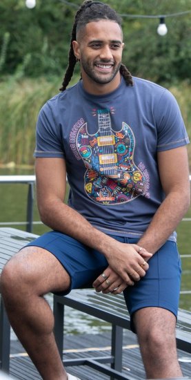 D555 Stockport Multi Coloured Guitar Printed T-Shirt Denim - T-shirts - Grote Maten T-shirts Heren