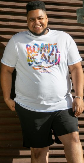 D555 SYDNEY Multi Coloured Bondi Beach Printed T-Shirt White - T-shirts - Grote Maten T-shirts Heren