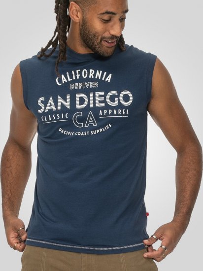D555 Havant San Diego Printed Sleeveless T-Shirt French Navy - T-shirts - Grote Maten T-shirts Heren