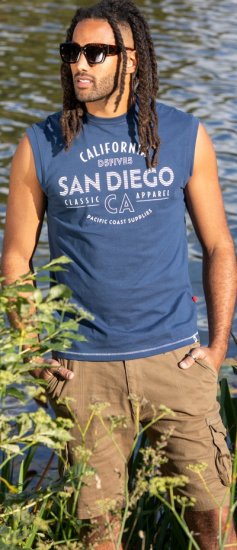D555 Havant San Diego Printed Sleeveless T-Shirt French Navy - T-shirts - Grote Maten T-shirts Heren