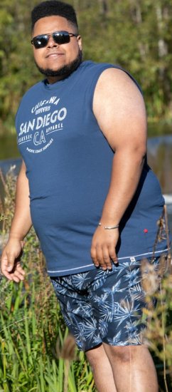 D555 Havant San Diego Printed Sleeveless T-Shirt French Navy - T-shirts - Grote Maten T-shirts Heren