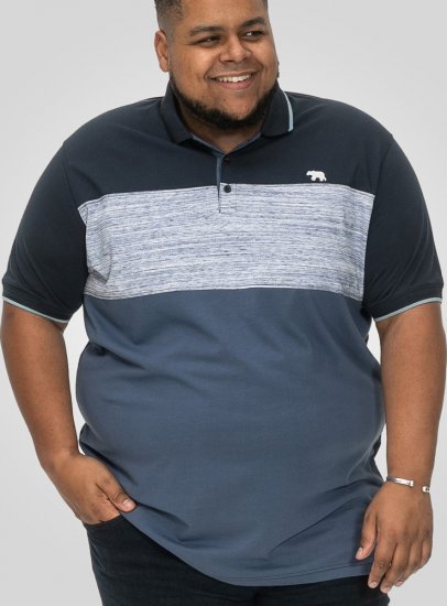 D555 Leeds Cut And Sew Polo With Jacquard Collar And Cuffs Navy - Polo shirts - Grote Maten Poloshirts Heren