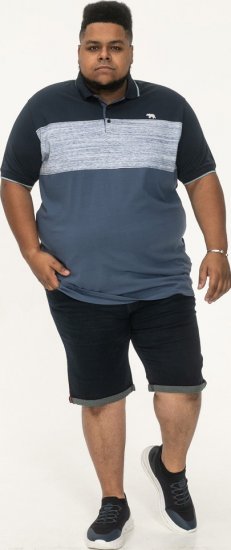 D555 Leeds Cut And Sew Polo With Jacquard Collar And Cuffs Navy - Polo shirts - Grote Maten Poloshirts Heren