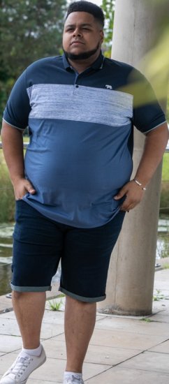 D555 Leeds Cut And Sew Polo With Jacquard Collar And Cuffs Navy - Polo shirts - Grote Maten Poloshirts Heren