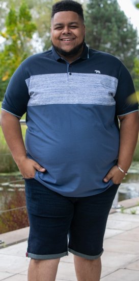 D555 Leeds Cut And Sew Polo With Jacquard Collar And Cuffs Navy - Polo shirts - Grote Maten Poloshirts Heren