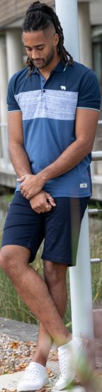 D555 Leeds Cut And Sew Polo With Jacquard Collar And Cuffs Navy - Polo shirts - Grote Maten Poloshirts Heren