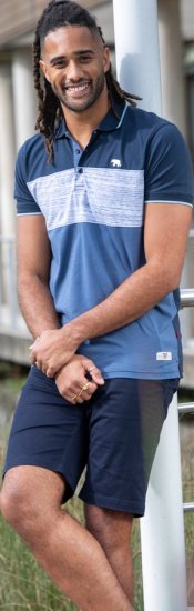 D555 Leeds Cut And Sew Polo With Jacquard Collar And Cuffs Navy - Polo shirts - Grote Maten Poloshirts Heren